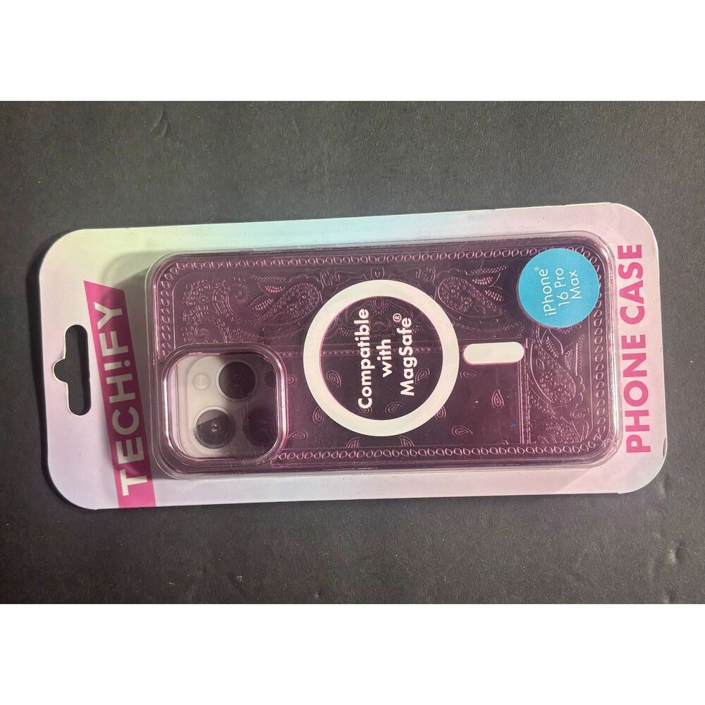 Tech!fy iPhone 16 Pro Max Case Purple Paisley Bandana MagSafe Compatible New